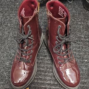 SO Shiny Burgundy Combat Boots 8.5
